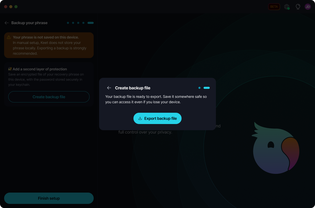 Back Up Your Profile Your backup file is ready to export.